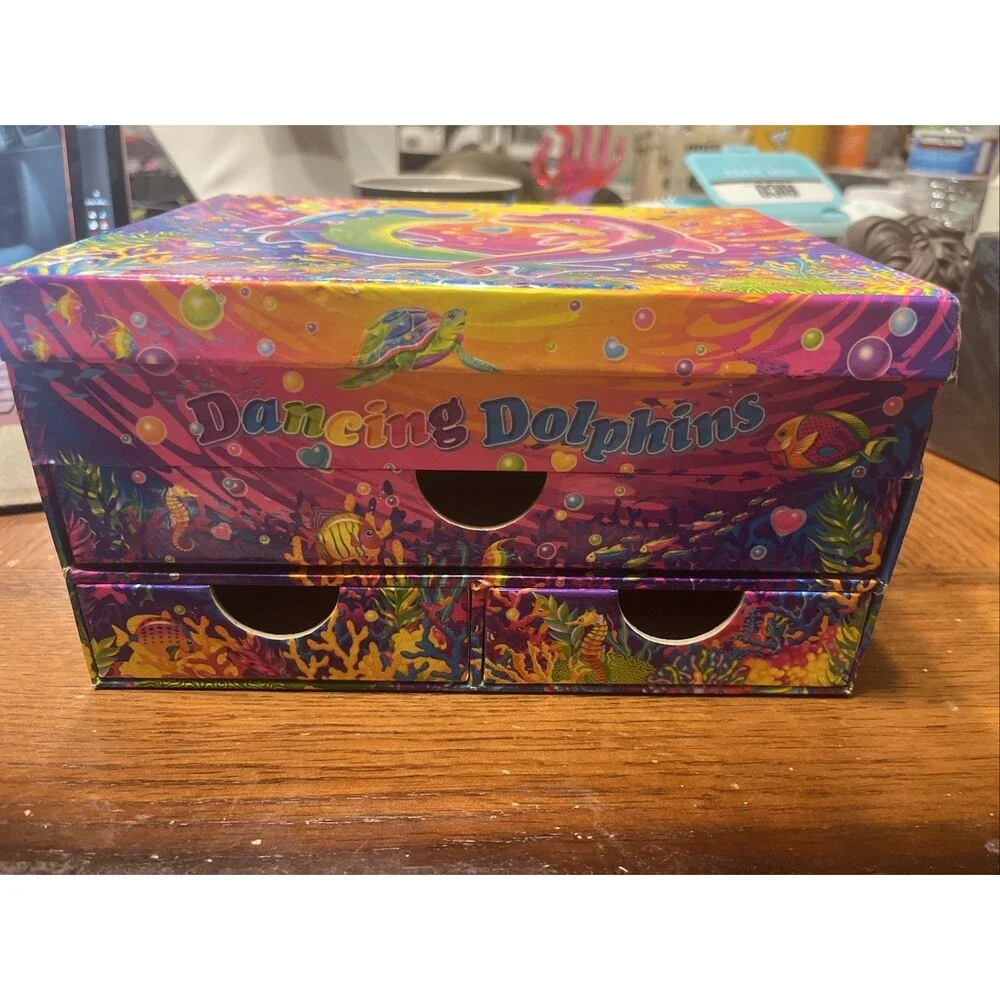 Vintage Lisa Frank Dancing Dolphins Jewelry Stationary Keepsake Box w/Mirror